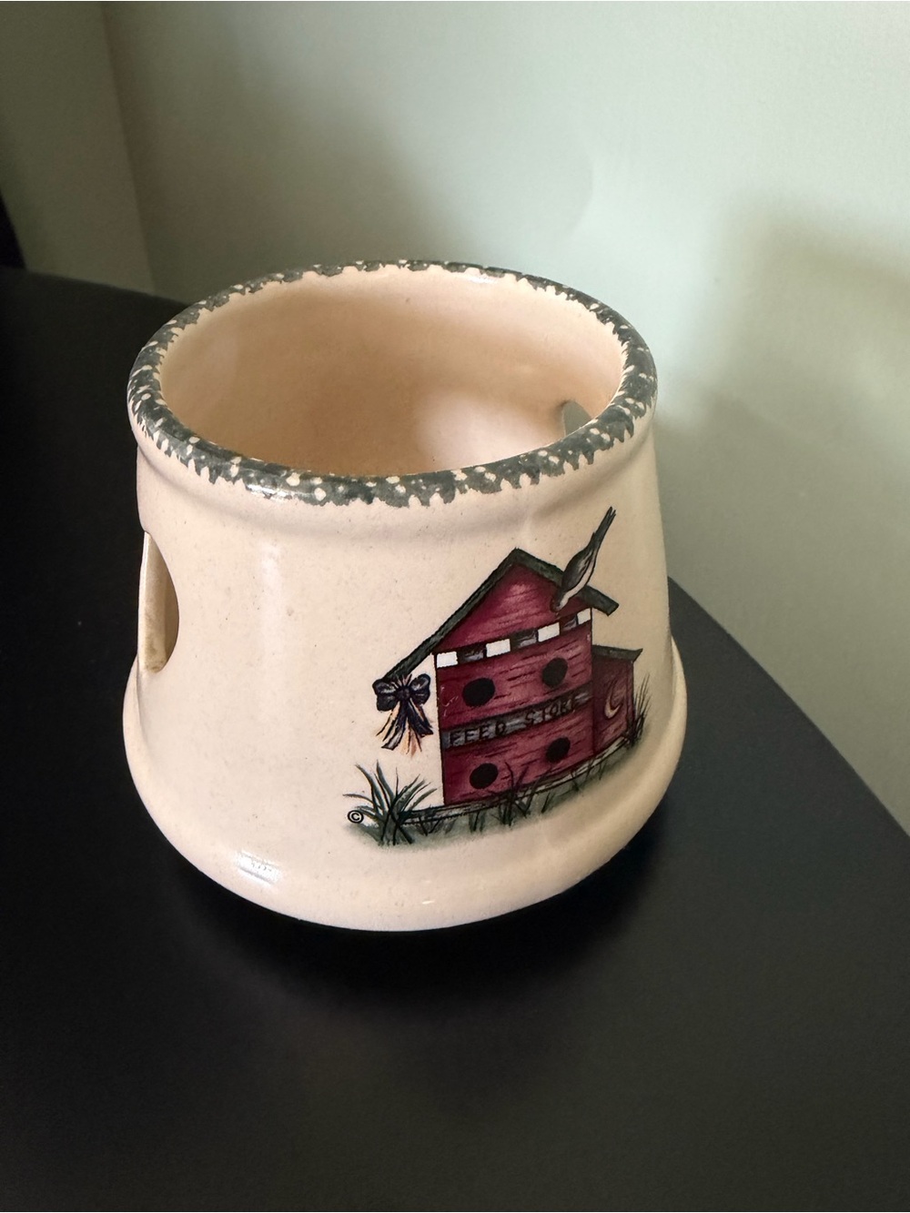 Vintage Home & Garden Party Ceramic Birdhouse Heart Cutout Candle Shade